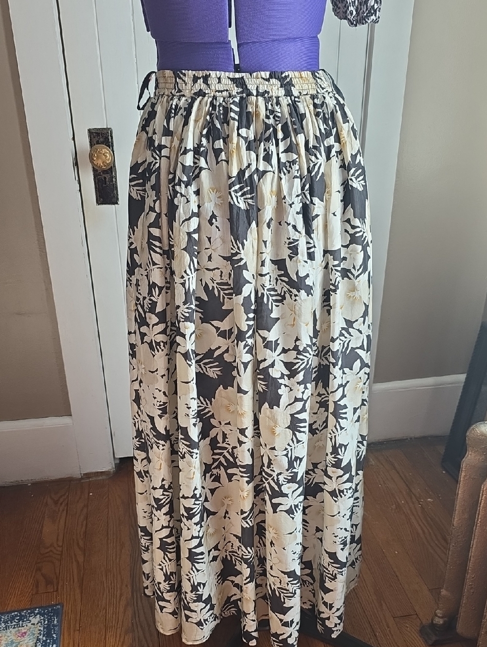 Preston & York Black and Cream Floral Maxi Skirt